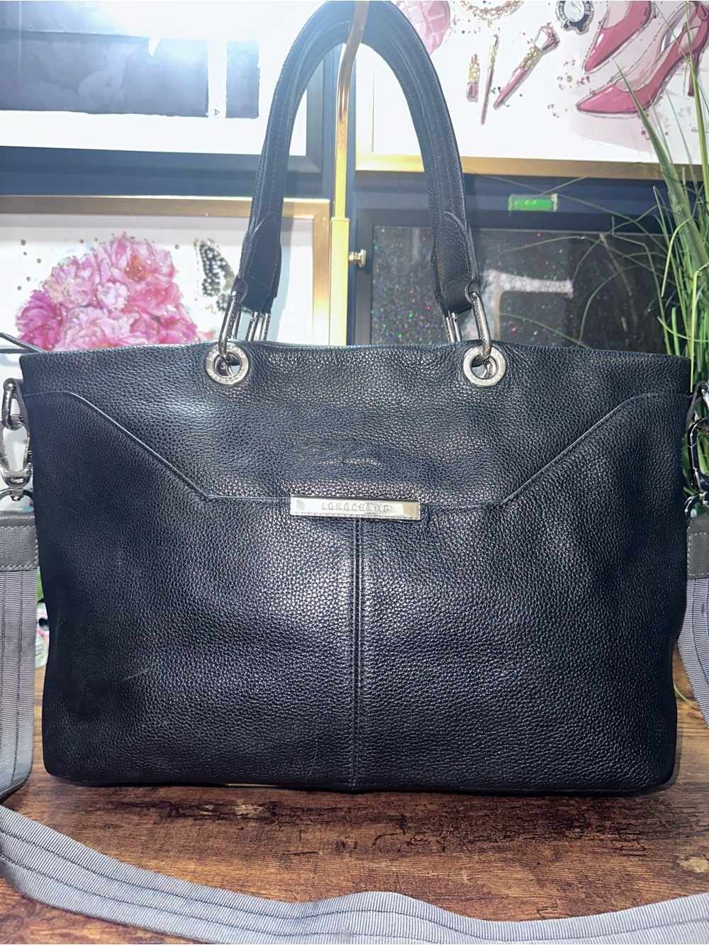 Longchamp Black Pebbled Leather Tote Bag - Picture 4 of 15